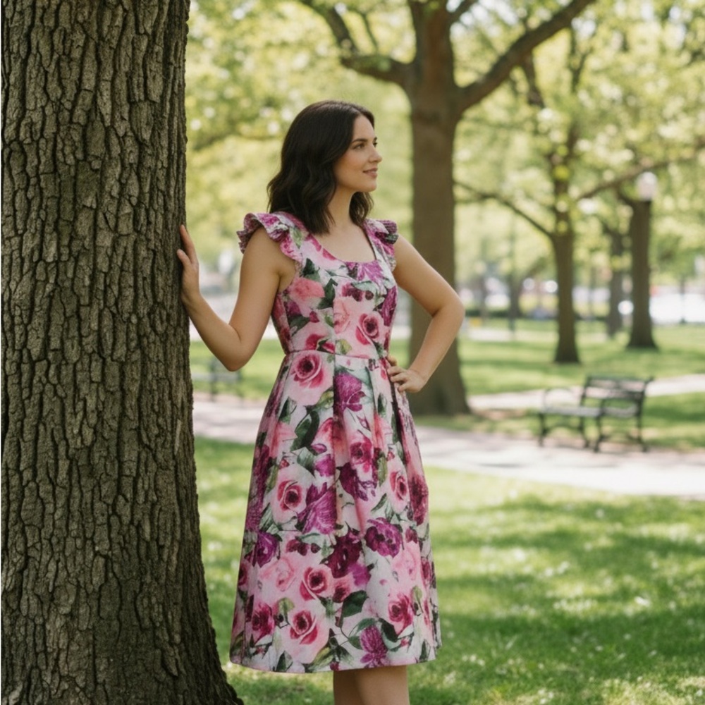 Julia Jordan Floral Fit-and-Flare Midi Dress - Picture 2 of 8